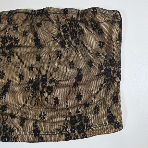 M Shein Icon Black Lace Bandeau Tube Top Womens Size S NWT Floral Tan Layering - Picture 3 of 7